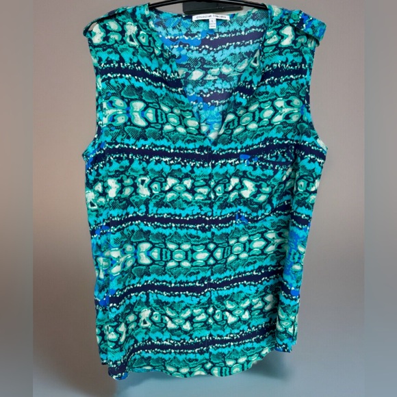 Collective Concepts V-Neck Sleeveless Blouse Blue/Green Geometric Pattern Large - Picture 3 of 10